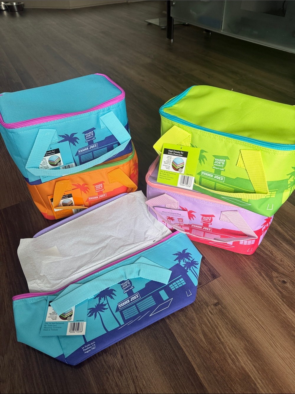 Trader Joe's Neon Cooler Bag - Lime, Aqua, Orange, Pink, Purple